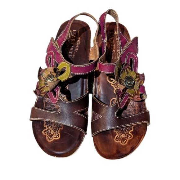 L’Artiste Spring Step Pelagia Sandals Leather Floral Sling Back Sz 40 US 9 - Picture 2 of 5